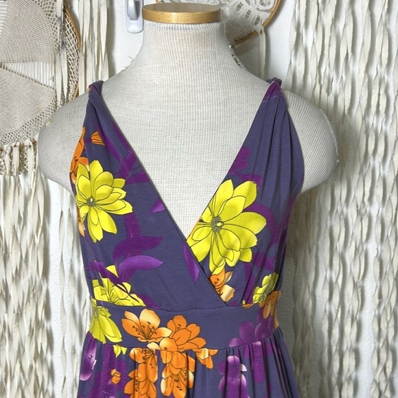 Garnet Hill Twist Strap Purple Floral Maxi Dress Size Small - Picture 2 of 11